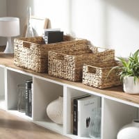 Tissé Boîte De Rangement En Osier De Stockage Bacs avec Couvercle