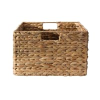 Cesto contenitore rettangolare in legno di giunco intrecciato con manici cm 70 x 59 x h 27