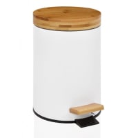 Poubelle de salle de bain en métal Noir charbon et couvercle en Bambou 3 L | Leroy Merlin