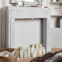 Manteau de Cheminee en Bois Blanc, Cadre de Cheminee Decorative avec 3