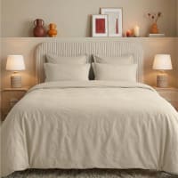 Parure De Couette 140x200 Cm 2 Pièces - Percale Coton 80 Fils/cm² - Housse + Taie - Blanc & Beige