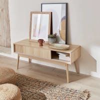 Mobile TV 2 Ante Scorrevoli Ernest – L119 X P39 X H55 Cm – Effetto Rovere Con Maniglie In Legno - 2