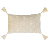 Cuscino decorativo in cotone con nappe boho 45x45 cm bianco e blu Datura