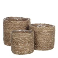 Pot De Fleurs Tissé En Jonc De Mer Avec Doublure - Cache-pot Déco Naturel, Imperméable, Tailles S/M/L