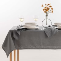 Nappe En Lin Naturel Et Dentelle – Gris, 106x106 Cm, Neuve