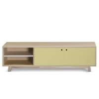 Mobile TV Vintage Con Ante Scorrevoli In Rattan E Cassetti - Legno Noce, 160x40x60 Cm - Credenza Per Soggiorno E Camera Da Letto
