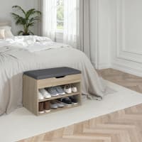 Scarpiera Con Panca E Cuscino 60x30 Cm - Colore Bianco E Rovere, Per Ingresso, Portata 30 Kg