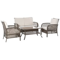 3 pezzi set poltrona in rattan con tavolino in vetro e cuscini set
