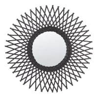 Miroir Mural Design En Rotin Aina – Diamètre 52 Cm – Noir – Paris Prix