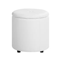 Pouf Rotondo Con Contenitore In Bouclé Bianco - Poggiapiedi Imbottito Con Spazio Interno, 43x46 Cm, Capacità 136 Kg - 2