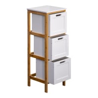 Scaffale Bagno Salvaspazio Rebecca Mobili – 3 Ripiani In MDF E Bamboo, 81x21x30 Cm, Bianco/Marrone, Per Cucina E Organizzazione
