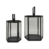 Set 3 Lanterne Da Giardino In Metallo Nero, Altezze 24, 33 E 41 Cm, Resistenti Alle Intemperie, Per Esterni E Atmosfera Calda