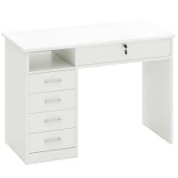 Scrivania per Computer con 3 Cassetti, Tavolo Porta PC con Superficie Spaziosa, Tavolo Moderno per Casa Studio Ufficio (Bianco