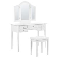 Tavolo da trucco con sgabello e specchio richiudibile in mdf bianco