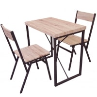 HOMCOM Table Style Industriel Avec 2 Chaises - Acier Noir Et MDF Chêne - Ensemble Salle à Manger 2 Personnes