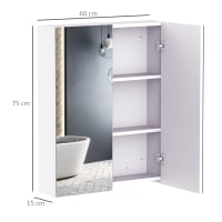 Mobiletto Pensile Per Bagno Con Specchio E 2 Ante – 60x17x58 Cm – Bianco, Ripiani Regolabili In Legno – Salvaspazio - 4