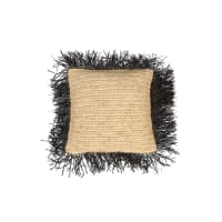 Copricuscino 40x40 cm in tessuto jacquard bianco panna con palme nere