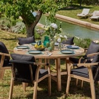 IDMarket Set Giardino Madrid – Tavolo 150x80 Cm In Vetro Temperato E 6 Sedie Impilabili In Textilene E Acciaio, Nero