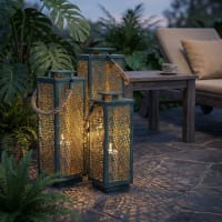 Set 3 Lanterne In Acciaio Con Interno Dorato E Manico In Juta Golden Light 88550426