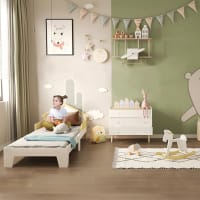 Lit Enfant Montessori Au Sol 90x200 Cm - Tête De Lit Maison En Pin Massif Naturel - Pour Autonomie Des Petits
