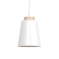 Lampada a sospensione nordica con paralume bianco e dettagli in legno-Lasso cropped-2