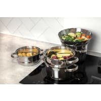 Cuisinox Eclipse - Set 3 casseroles 16/18/20cm inox, 1 éplucheur et 1 couteau office - Batterie de cuisine - Rue du Commerce