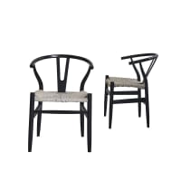 Lote de 2 sillas negras con asiento tejido de mindi-Camille