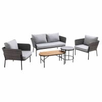 Set di mobili da giardino in resina intrecciata grigia a 4 posti, Lipari, cuscini grigi