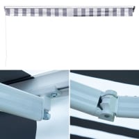 Happy Garden Tenda A Bracci SAULE 2,5×2 M – Tessuto Righe Bianco/Grigio E Struttura Bianca Per Terrazzo