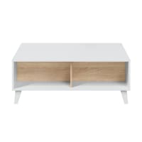 Tavolino Da Salotto Sollevabile In Bianco E Rovere Cambriano - Dimensioni 90x50x46/56 Cm, Con Scomparto Interno