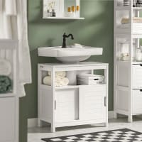 Mobile Bagno Sottolavabo In MDF Bianco – 2 Ante, 60x30x60 Cm – Con Ripiano Regolabile E Foro Per Tubi