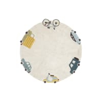 Alfombra Redonda De Juegos Wheels De Lorena Canals – Lavable, Con Coches Y Bicicletas, Hecha A Mano En Algodón Natural, Ideal Para Habitación Infantil Y Juego Creativo (140 Cm)