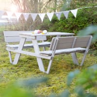 Tavolo Da Picnic Per Bambini In Legno Con Ombrello, Panche E Cuscini - Set 4 In 1 Con Sabbia E Acqua