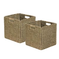 Cesto Rotondo In Giacinto D'Acqua Box And Beyond - 26x34,5x30 Cm, Con Manici, Intreccio Spesso, Portaoggetti Naturale