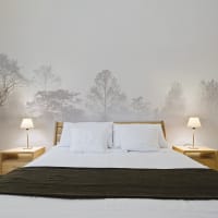 Carta Da Parati Adesiva Foresta Nebbia - 7 Strisce, Dimensioni 343x256 Cm, Rimovibile, Adesiva, Per Pareti Moderne