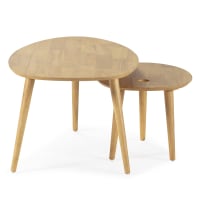 Lot De 2 Tables Basses Lubao – Chêne Massif Et Métal Noir, Style Moderne