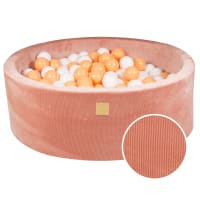 Piscine à Balles - MeowBaby® - Ronde 90x30cm - Beige - Boules Blanc/Transparent - Antiallergique