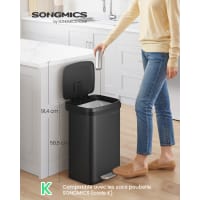 SUSTANIA Poubelle Cuisine 50L Anti-Odeurs Couvercle Basculant - Argentée Plastique Recyclable Fabriquée En UE