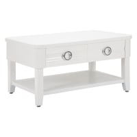 TUKAILAi Tavolino da Caffè con 2 Cassetti 100×60×35cm, Tavolino da Salotto Moderno Tavolo con Piano in Vetro Temperato da 8 mm per Soggiorno Reception Sala d'Attesa (Bianco