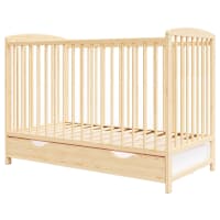 WEBABY Lit Bébé Pliable En Bois Hêtre Brut 60x120 Cm Avec Matelas - Compact Et Transportable