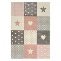 CARPETIA Tappeto da Gioco per Bambini Tappeto da Bambina Tappeto con Cuore Stella Rosa Crema Grigio Größe 200 x 290 cm