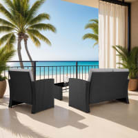 Salon De Jardin Nassau 4 Places Gris Foncé - 1 Canapé + 2 Fauteuils + Table Basse, Résine Polypropylène