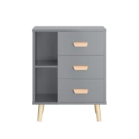 Bamjoy Comodino Bianco 3 Cassetti 46x35x61 Cm - Tavolino Moderno Per Camera Da Letto, Ufficio - copertina