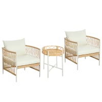 Set Di 2 Sedie Rilassanti Con Poggiapiedi In Legno Di Acacia - Puebla, Colore Teak, Con Cuscini, Per Esterno E Giardino, 71x59x75 Cm