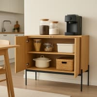 Buffet De Salon En Cannage 120 X 76 X 40 Cm - Style Bohème - 3 Portes, 2 Niveaux - Rangement élégant Pour Salle à Manger, Entrée - 5
