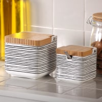 Set 6 barattolini porta spezie in ceramica con stand in legno Baita Sunset | Leroy Merlin