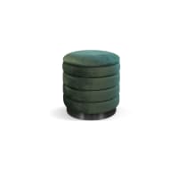 Copri Pouf Rotondo In Velluto Elasticizzato Verde Scuro 46x36cm - Fodera Poggiapiedi Per Soggiorno