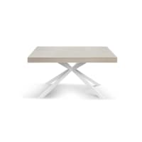 Mesa de madera, acabado olmo perla, base x blanca, extensible 140x90-Camaiore
