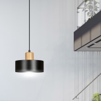 Alpinaluz Lampada A Sospensione KIRA - Stile Nordico Minimalista, Paralume In Acciaio Bianco Con Dettaglio Legno, Attacco E27, Altezza Regolabile