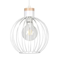 Lampada a sospensione con paralume bianco e griglia in legno-Antilla cropped-2